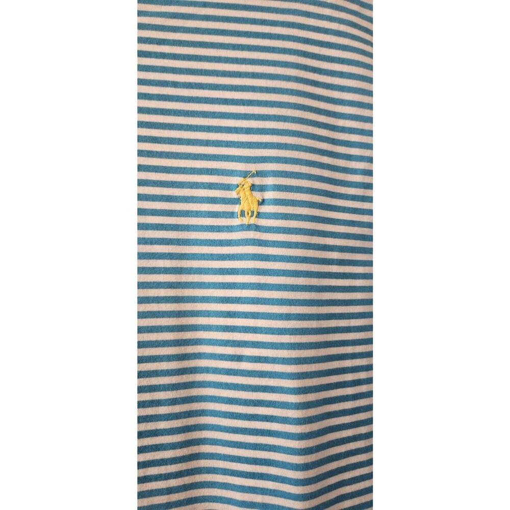 Ralph Lauren Womens LG Blue White Striped Top 100% Pima Cotton Yellow Pony Logo - Picture 4 of 6